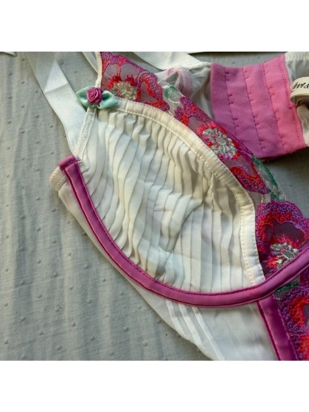 For Love and Lemons Festival Rose Teddy White Pink Embroidered Bodysuit NWT 36B - Picture 8 of 16